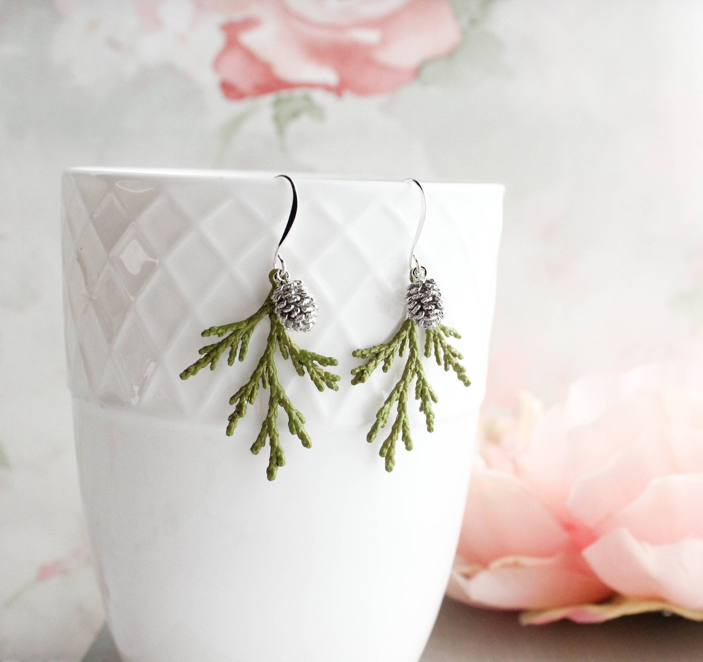A Pocket of Posies - Cedar Earrings | Branch Earrings | Green and Silver