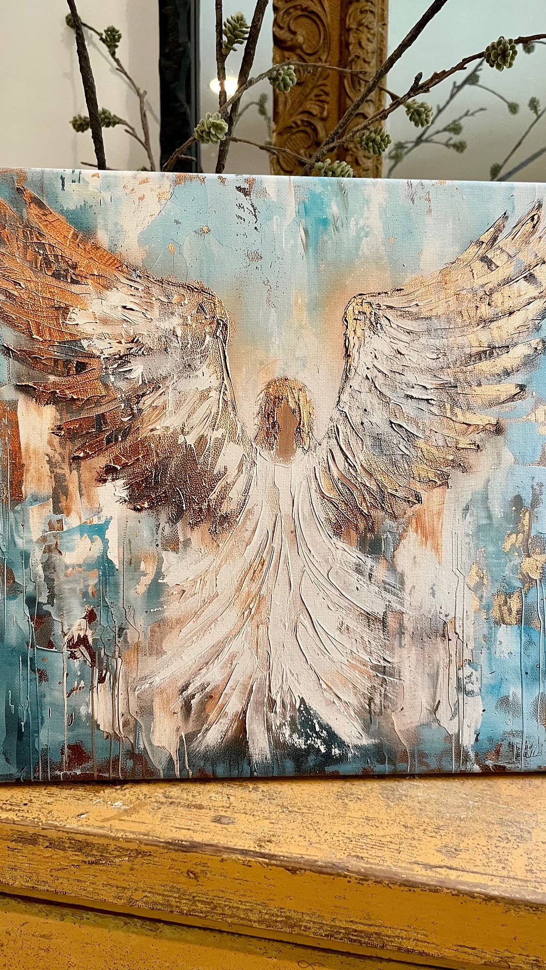 Rustic Nester - Angel canvas art print, Christian home decor, Spiritual art: 12x12