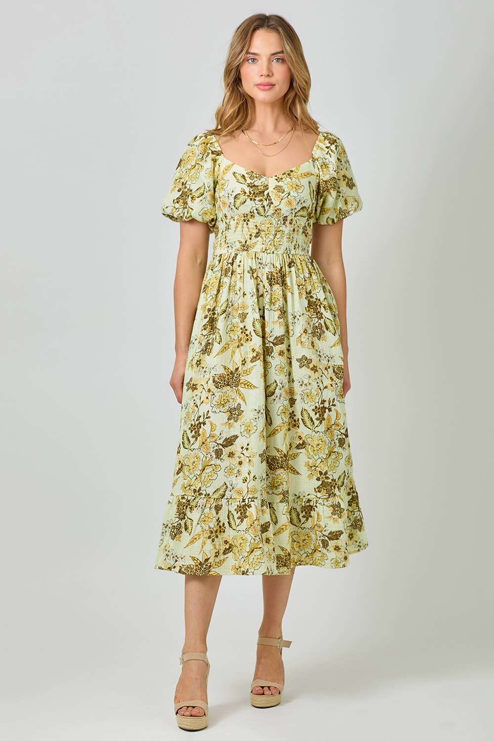 Mystree - 60945 Balloon Sleeve Long Dress: Ocean Blue / Large