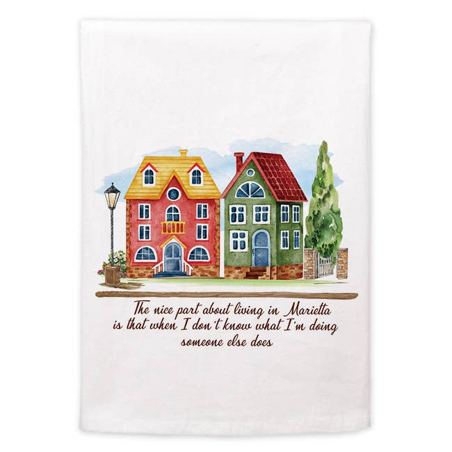 Mariasch Studios - Flour Sack towel - Nicest part about living in (namedrop)
