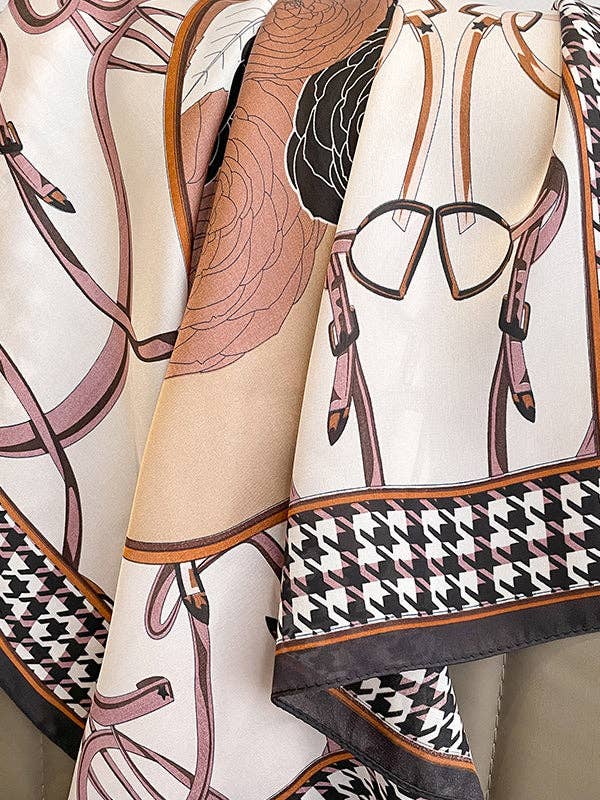 UZ Wholesale Store - Flower Print Houndstooth Scarf: PURPLE / One_size