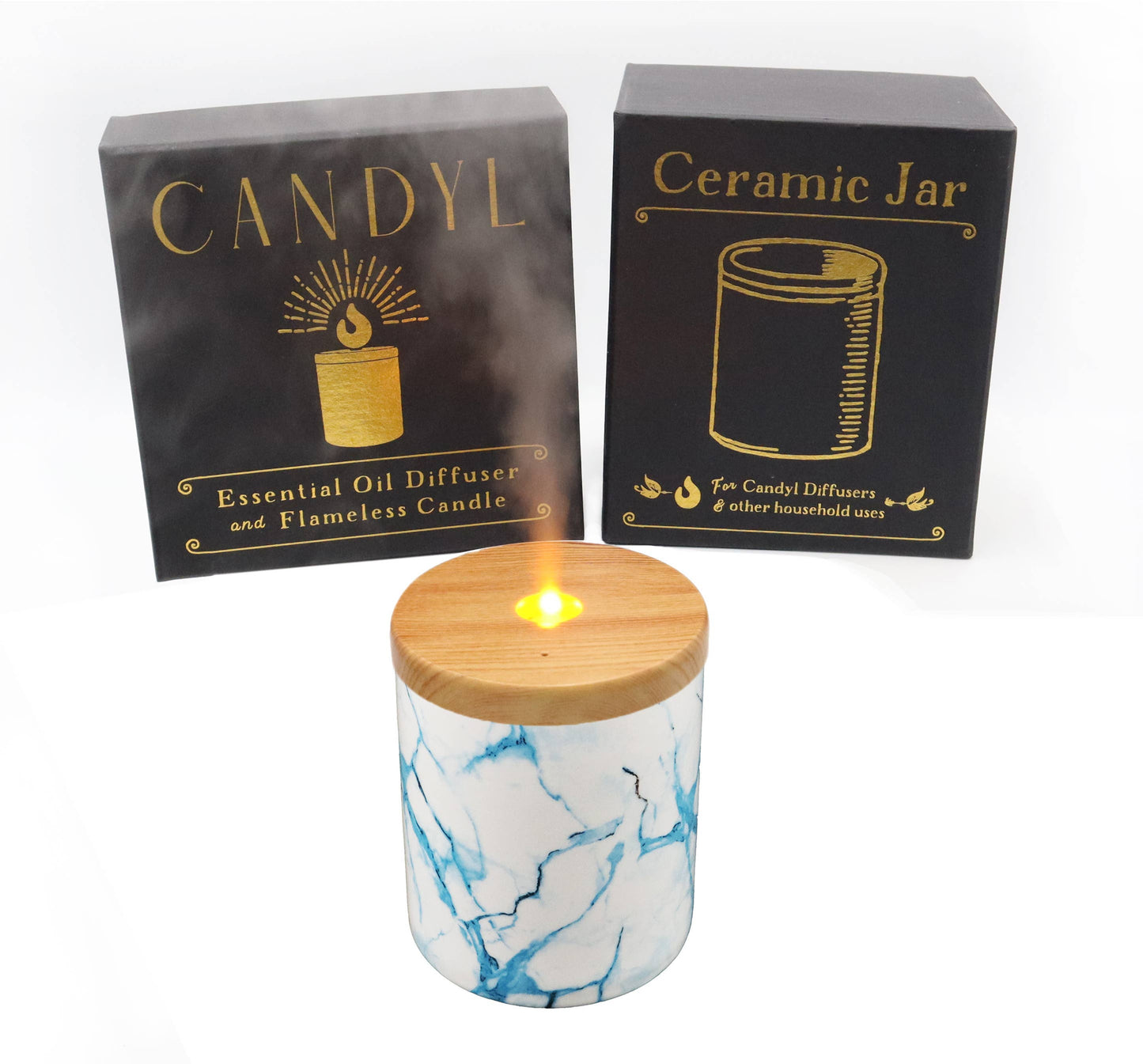 Candyl - Candyl Candle Diffuser with Rechargeable Battery: Green Marble Jar, Light Wood Top