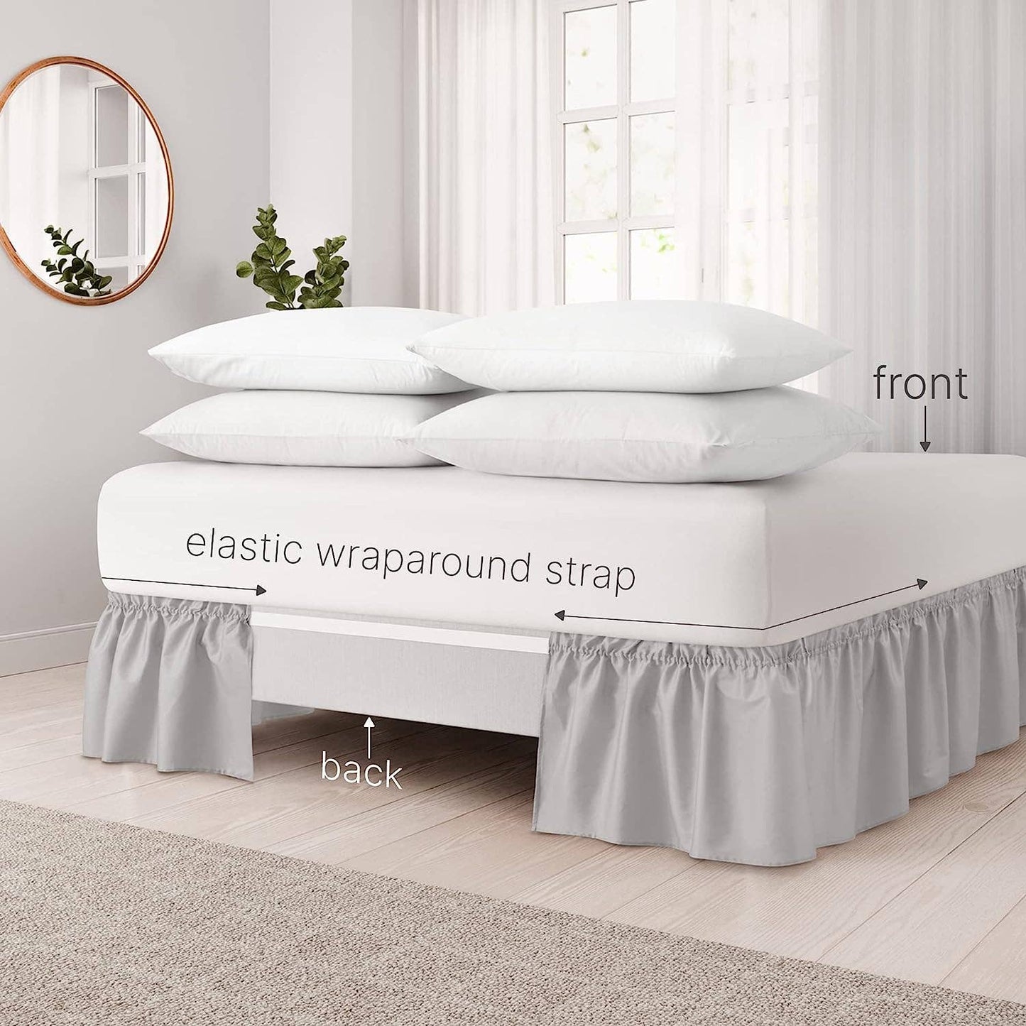 CGK Unlimited - Elastic Wrap-Around Dust Ruffled Bed Skirt- Pleated 15" Drop: Beige / Queen