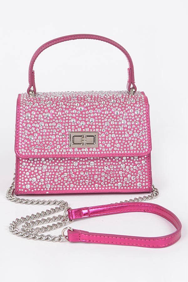 Shop Neighbors - Hot Fix Stones Metallic Top Handle Bag: SILVER