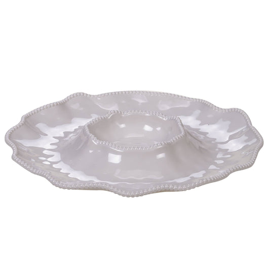 Certified International - Perlette Cream Melamine Chip & Dip 14.5 in