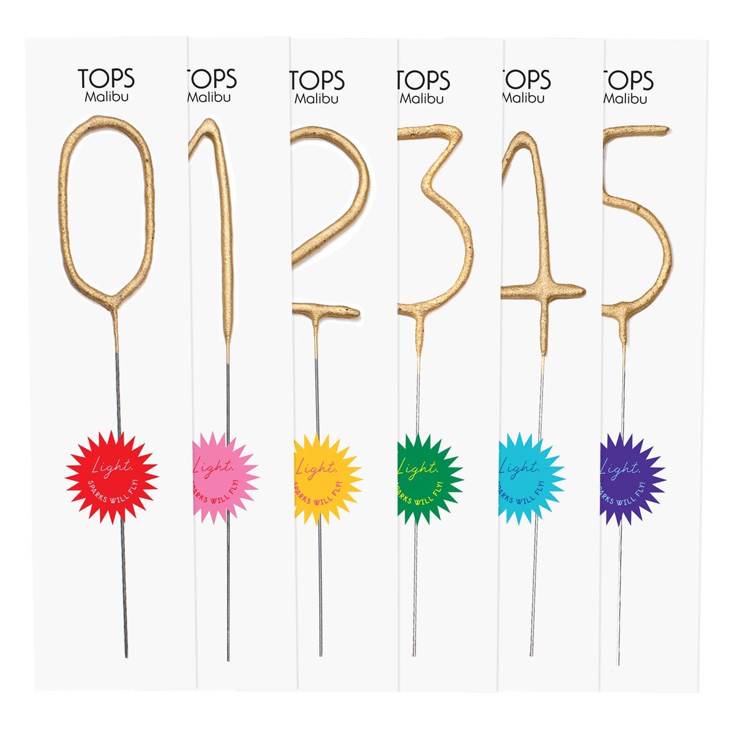 TOPS Malibu - Big 8" Gold Number Sparkler Wand Card - Singles: Big Golden Sparkler Wand Number 0