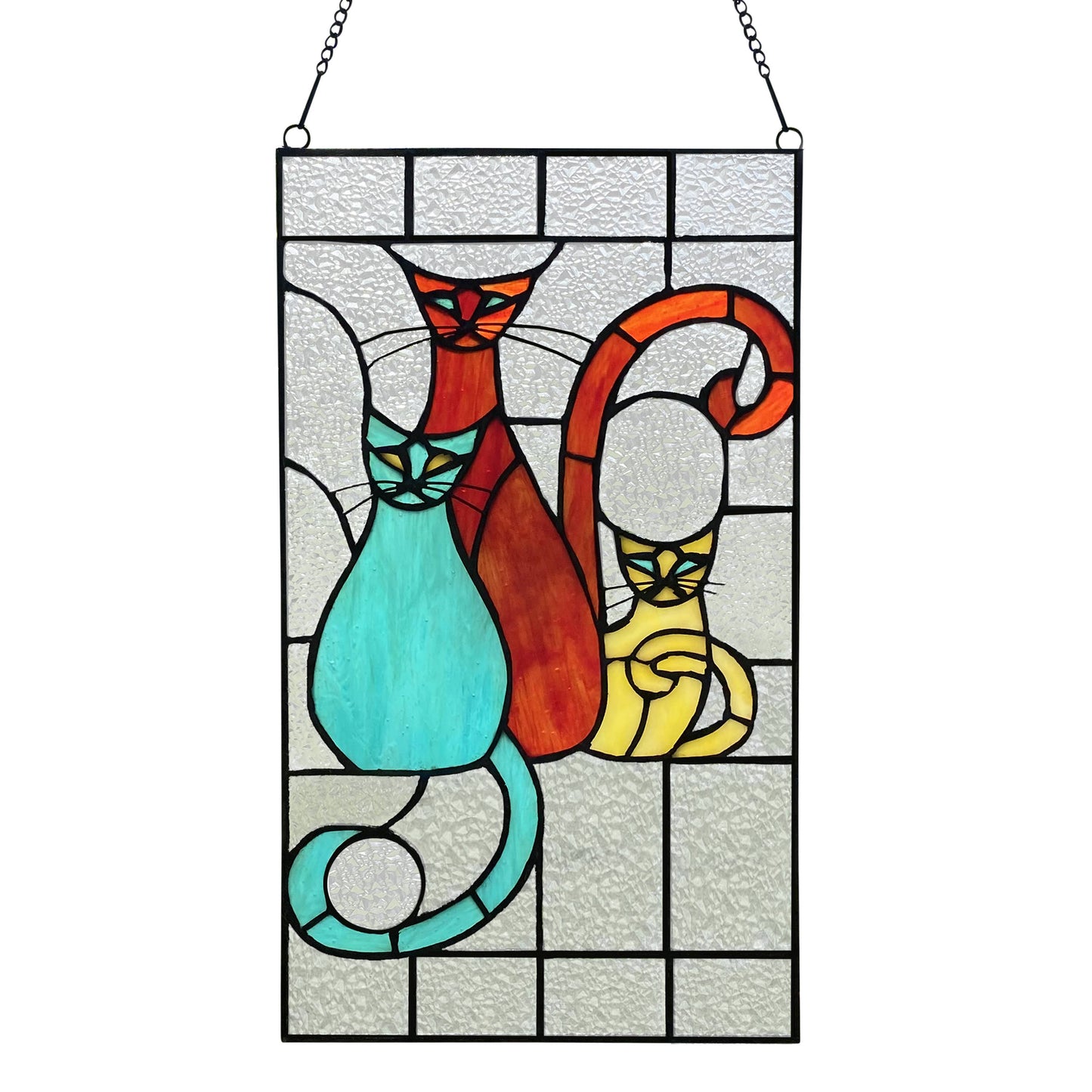 River of Goods - 14"H Coy Cats Trio Stained Glass Window Panel