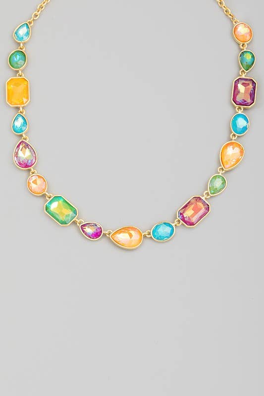 anbfashion - Mixed Colorful Gems Chain Necklace J2503: Mt