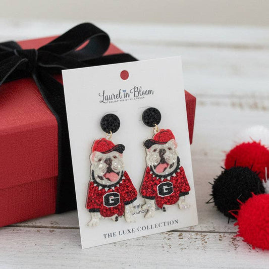 Laurel in Bloom - Quinn Glitter Mascot Bulldog Cutout Earrings: Bulldog B