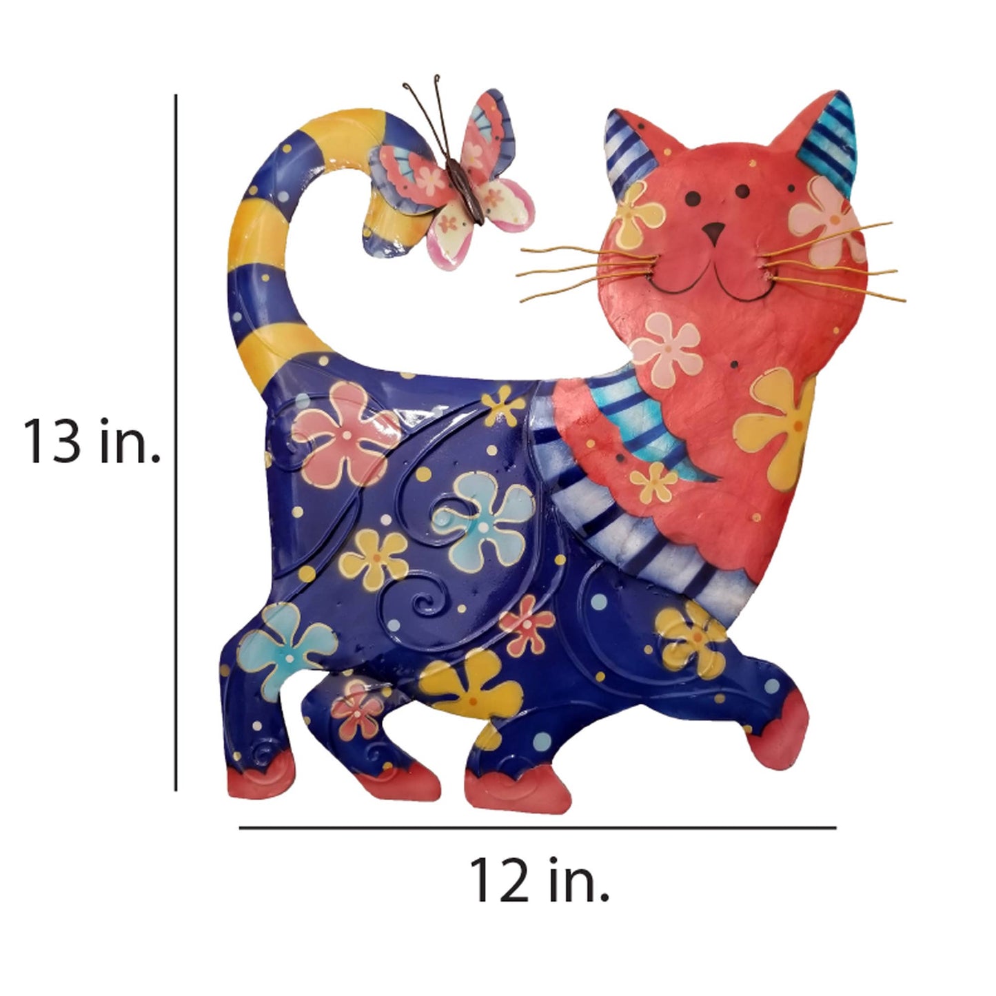 Eangee Home Design - Cat Wall Decor Blue And Red, Capiz & Metal, Outdoor Safe