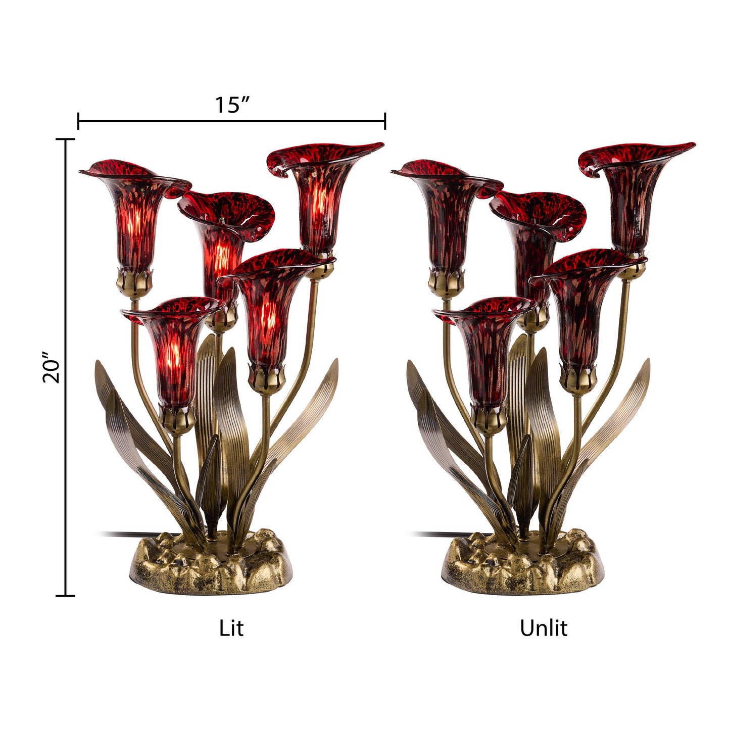 River of Goods - 20"H Red Hand Blown Glass 5 Calla Lily Uplight Accent Lamp