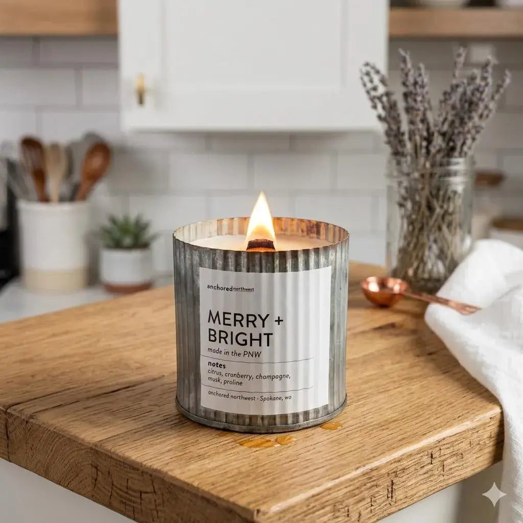Anchored Northwest - Apple Maple Bourbon Wood Wick Candle, Rustic Farmhouse Decor: 10oz