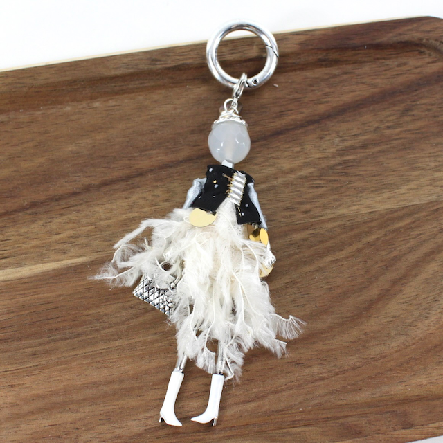 Pretty Persuasions - B24127 Stone Adorned French Doll Stainless Steel Keychain: 04 Beige/SL