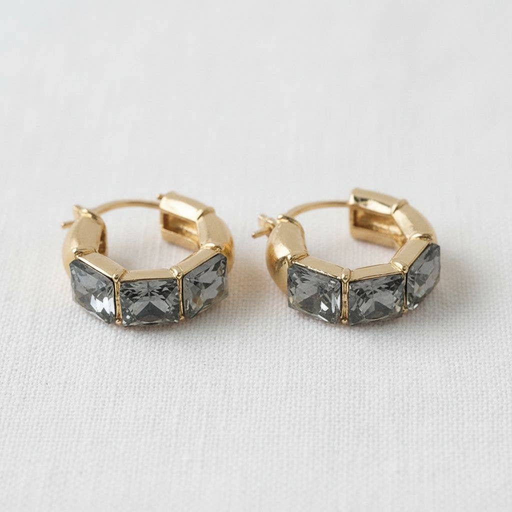 Ellemadera - Gold Plated Black Zirconia Huggie Earrings