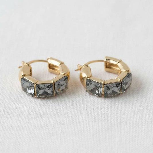 Ellemadera - Gold Plated Black Zirconia Huggie Earrings