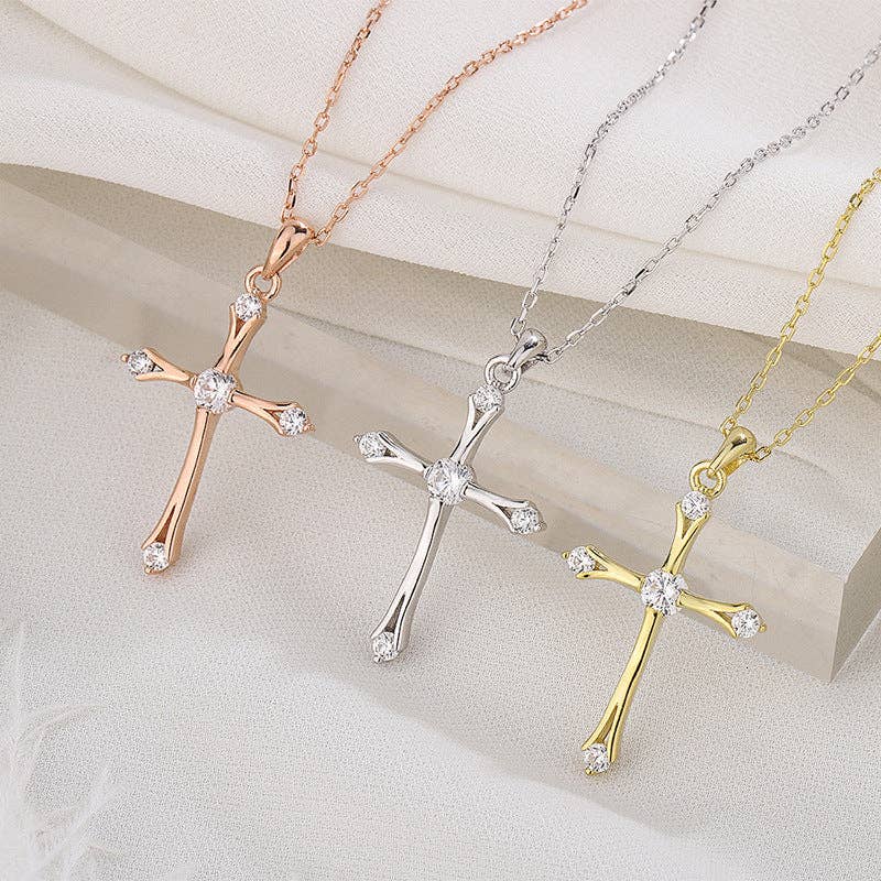 Perimade & Co. LLC - Dainty Cross Charm Pendant Necklace in 925 Sterling Silver: Silver