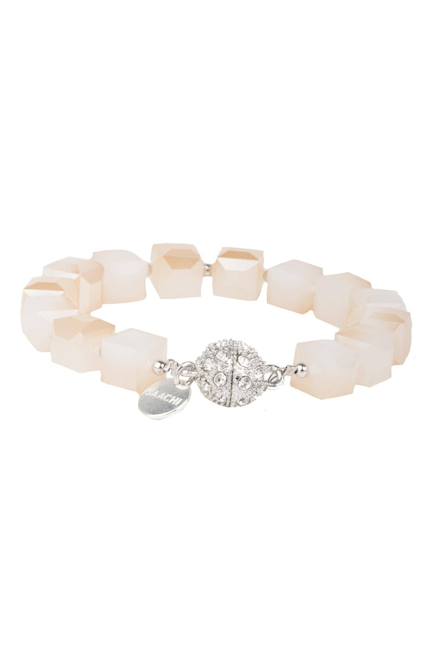 SAACHI - Faceted Bead Stretch Bracelet With Magnetic Clasp: White