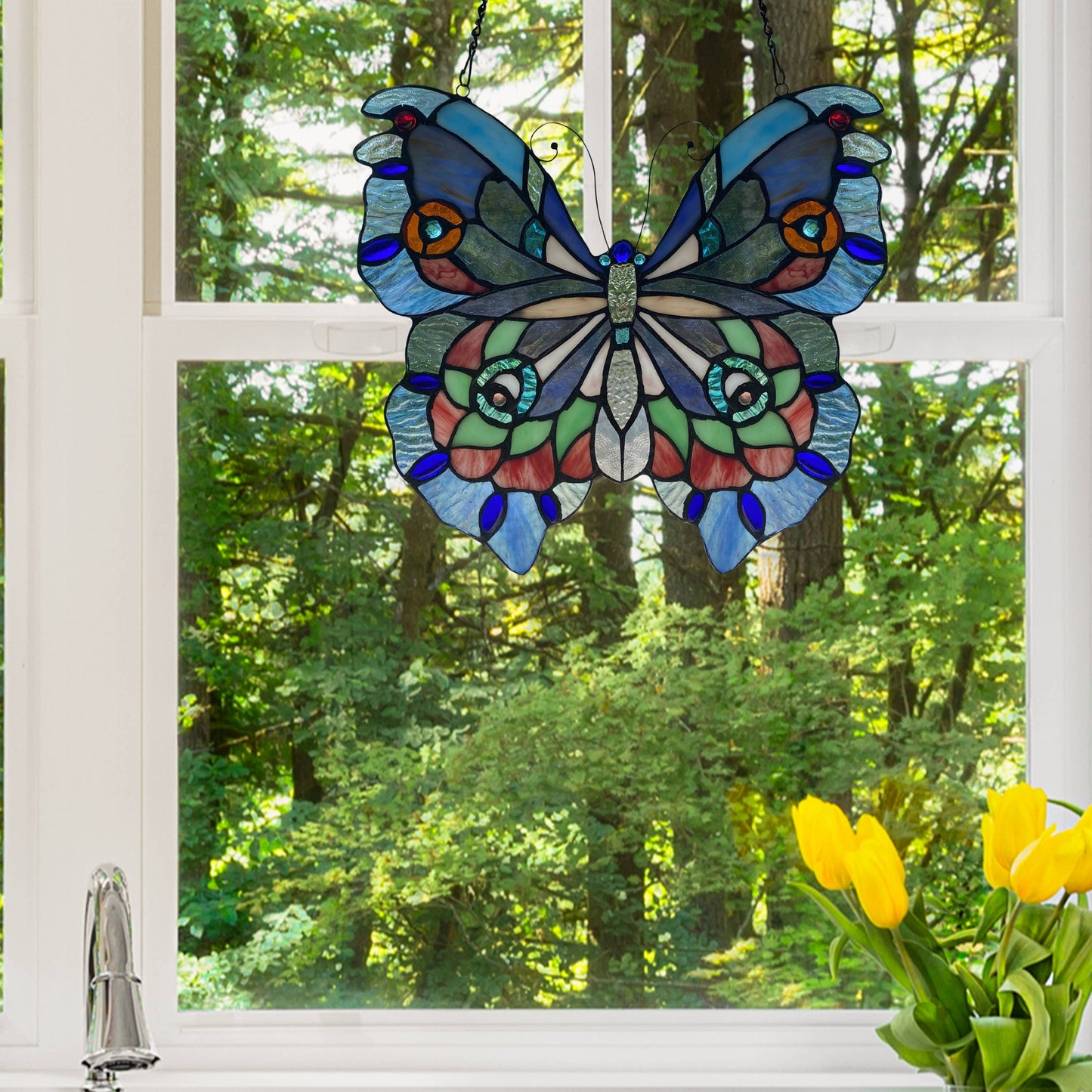 River of Goods - 12"H Grayson Purple, Blue & Red Butterfly Window Panel
