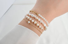 Load image into Gallery viewer, Blueyejewelry - Dainty Pearl Bracelets - 18k Gold Pearl Chain Bracelets: D. Half Pearl Half Paperclip Chain