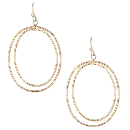 What's Hot - Gold Double Layered Open Circle 2" Earrings