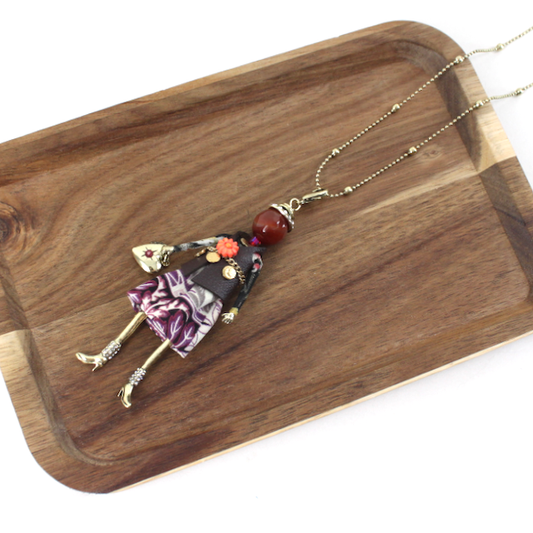 Pretty Persuasions - N26102 Stone Adorned French Doll Stainless Steel Necklace: 05 PPL/GD