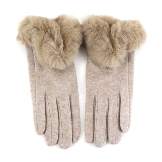 Pretty Persuasions - A24016 Faux Fur Trim Gloves: 05 Khaki