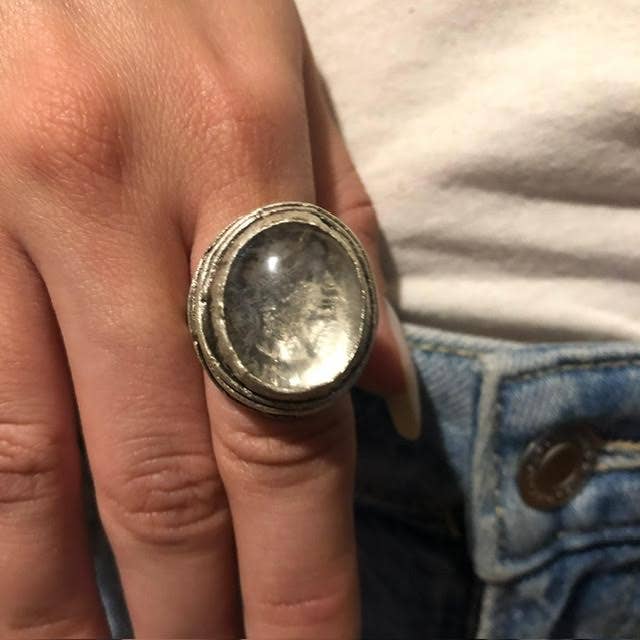 Volare - Open-Shank quartz coin-inside warrior Ring