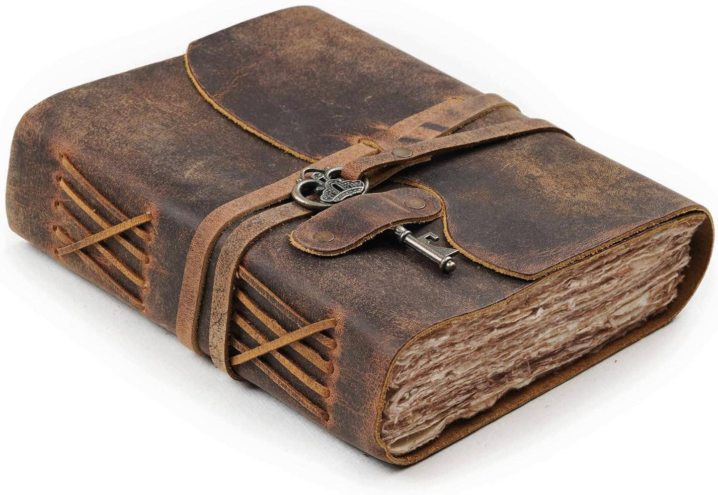 Tuzech Leather - Vintage Journal Retro Travel Diary an Exclusive Handmade Paper Notebook with Key Leather Bound Book Of Shadows Hocus Pocus for Man and Women: Green / Unlined 7 x 5 Inches