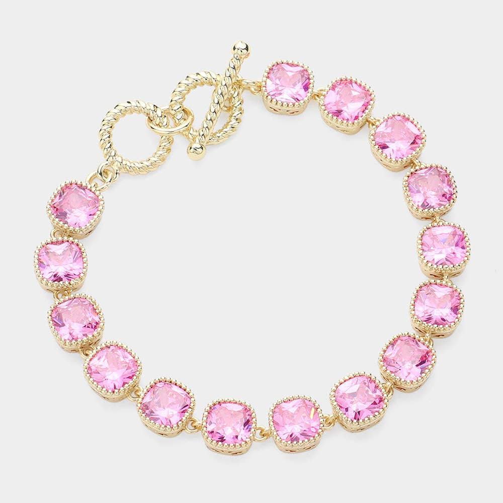 Sensibling Corp. - 14K Gold Plated Square CZ Stone Link Evening Toggle Bracelet: Black