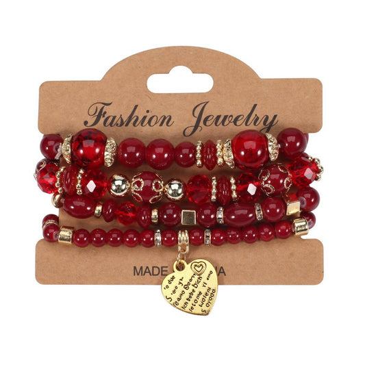 NINEXIS - CWMM10451_BOHO BEADED HEART BRACELET SET 4PCS ELASTIC: TYPE10 / (OS) 1