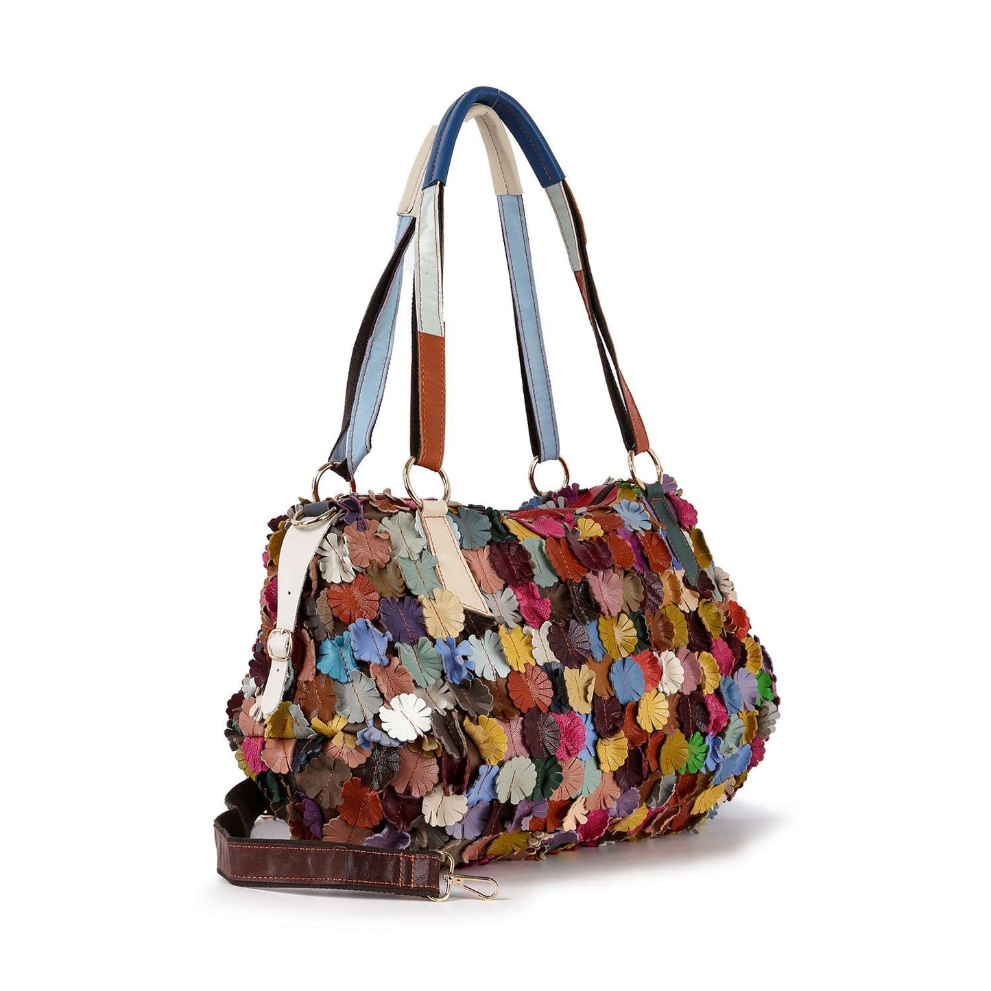 Handbag Express - Genuine Leather Colorful Raised Floral Shoulder Bag: Multi