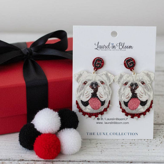 Laurel in Bloom - Quinn Glitter Mascot Bulldog Cutout Earrings: Bulldog C