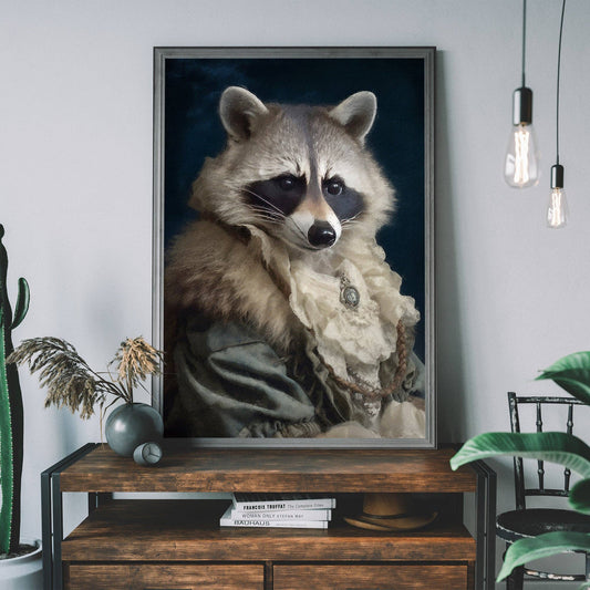 Ink & Drop - Raccoon Animal Portrait Print: 11 ¾ x 15 ¾ in | 30x40 cm / Matte