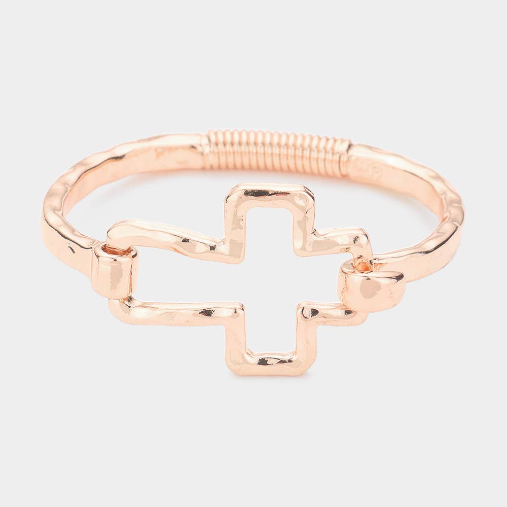 Sensibling Corp. - Hammered Open Metal Cross Hook Bracelet: Worn Silver