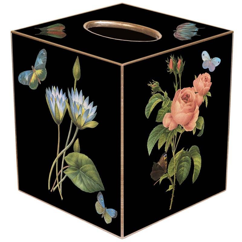 Marye-Kelley - Pink Roses, Pink Hydrangea, Blue Irises Tissue Box Cover: Paper Mache