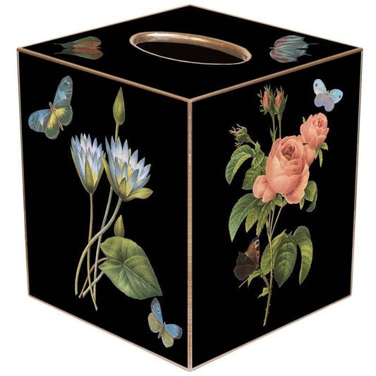 Marye-Kelley - Pink Roses, Pink Hydrangea, Blue Irises Tissue Box Cover: Paper Mache