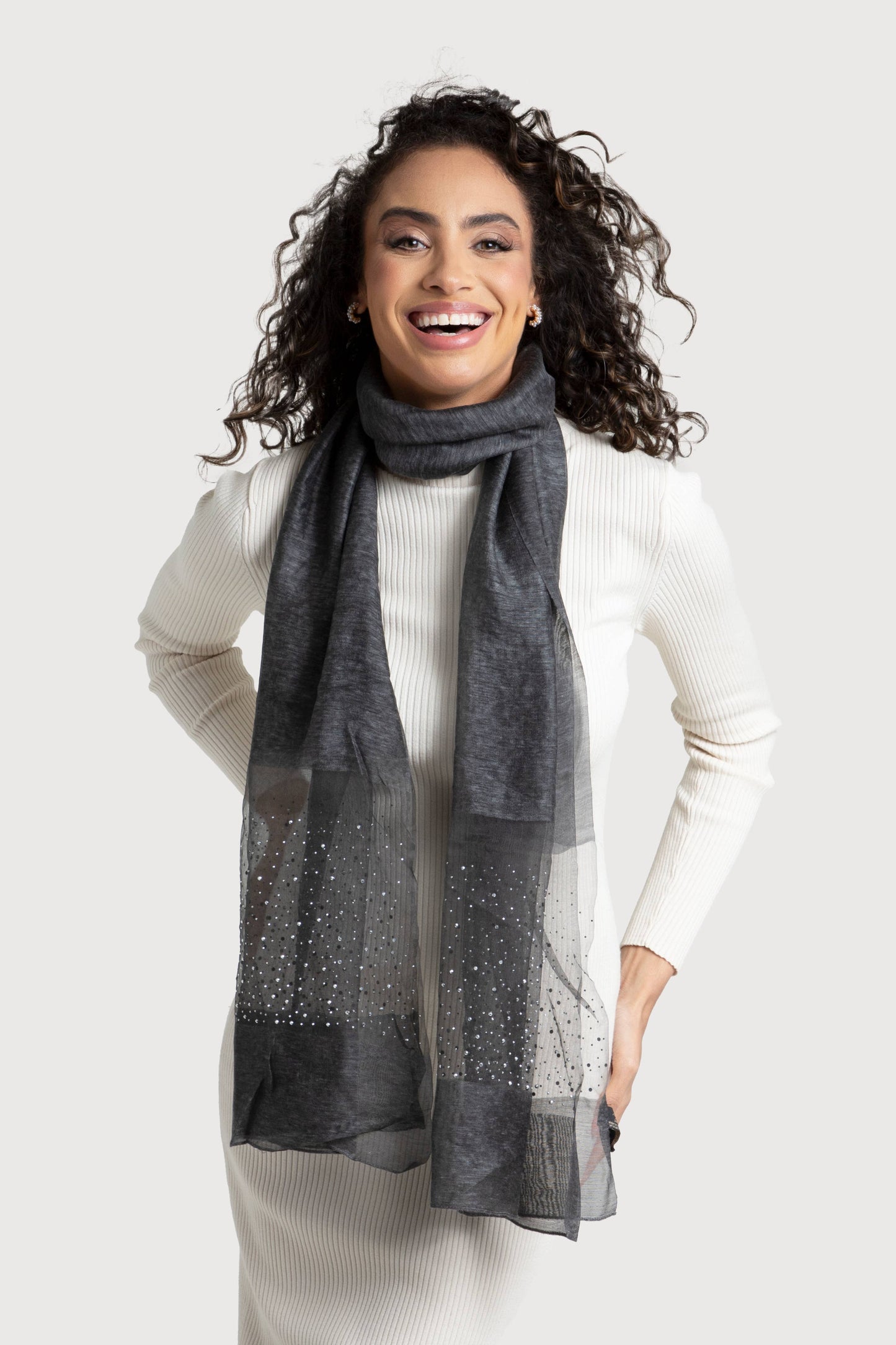 SAACHI - Star Gazer Wool Blend Sparkle Silk Scarf: Taupe