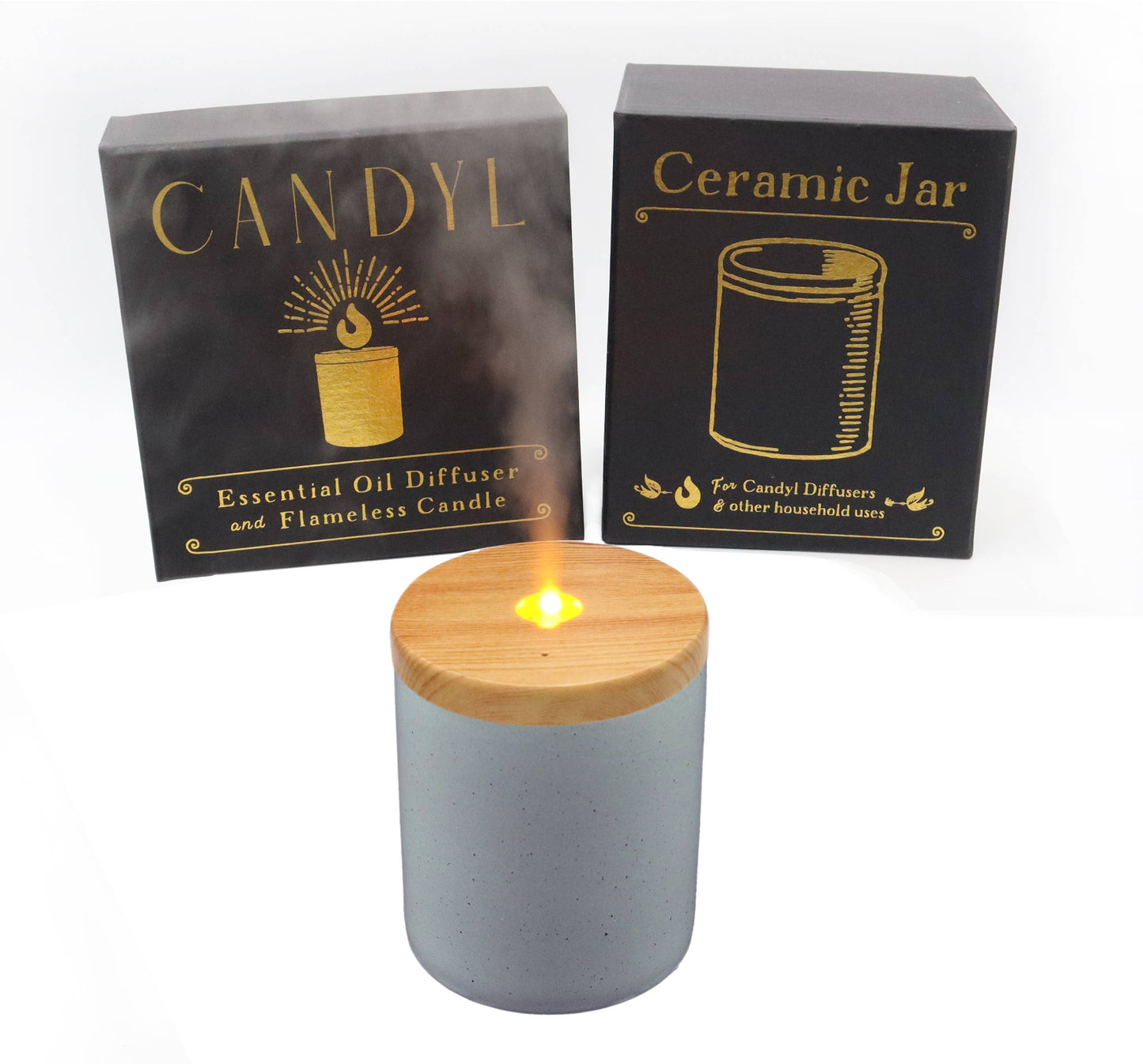 Candyl - Candyl Candle Diffuser with Rechargeable Battery: White Jar, Dark Wood Top