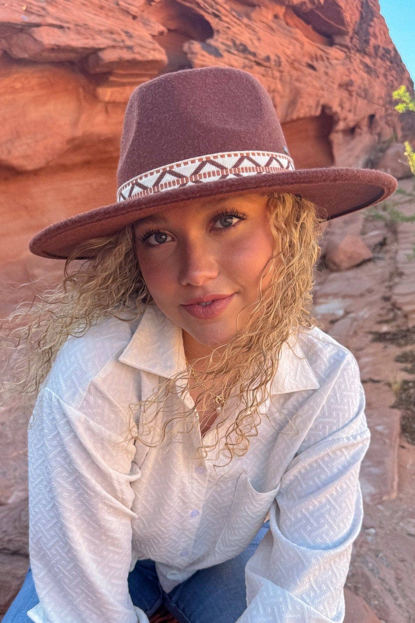 MiMi Wholesale - VFE0005 Geometric Band Felt Panama Hat: Oatmeal