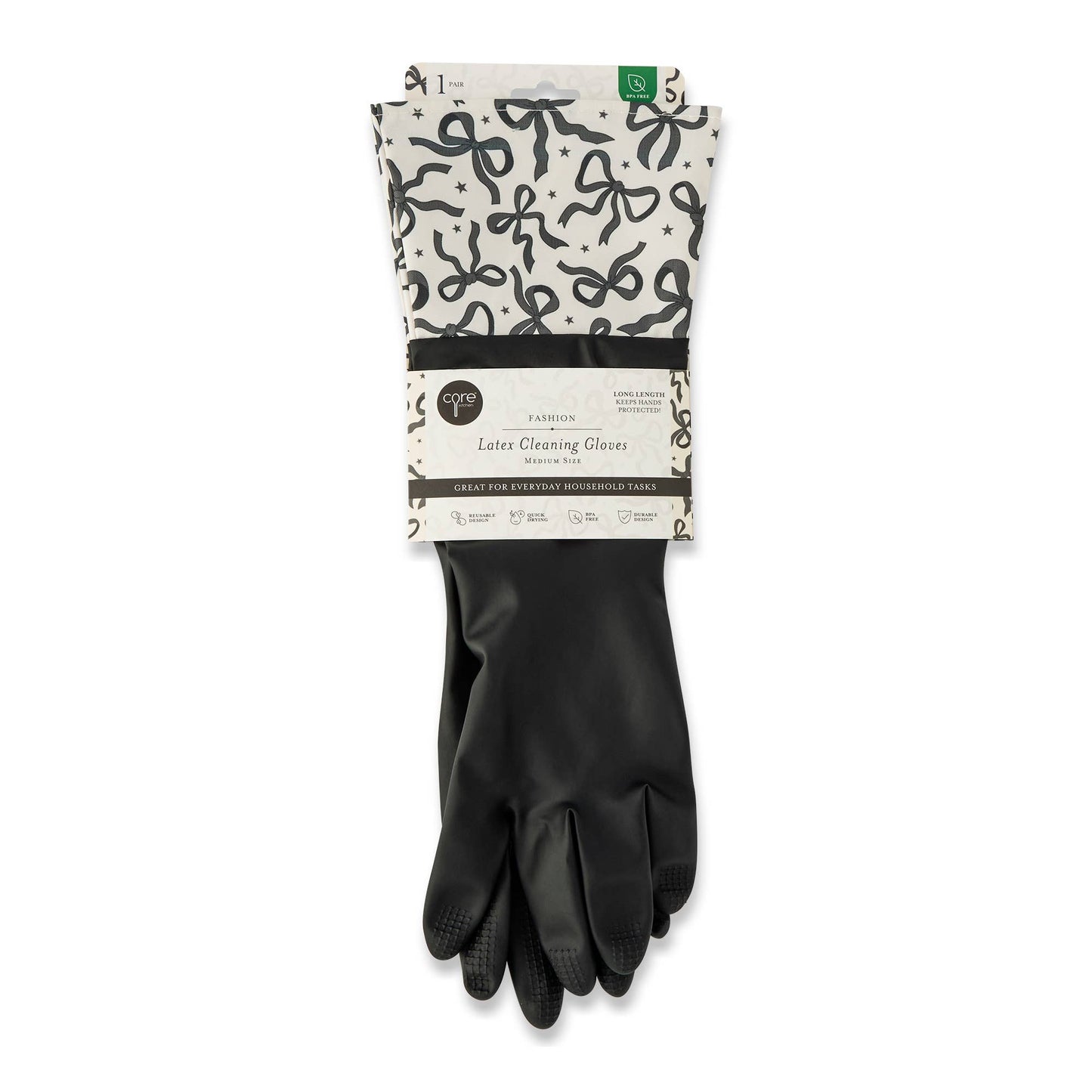 Core Home - 1 Pair Fashion Latex Dish Gloves - Black/Bows