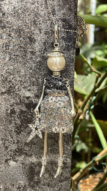 Pretty Persuasions - N23188D Stone Adorned French Doll Stainless Steel Necklace: 11 Brown