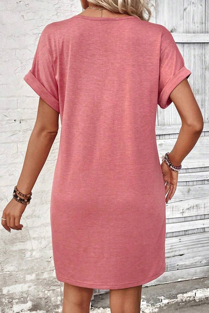 NINEXIS - CWDSD4862_SUMMER V-NECK BUTTON-UP SHORT-SLEEVED DRESS SHORT: KHAKI / (S) 1