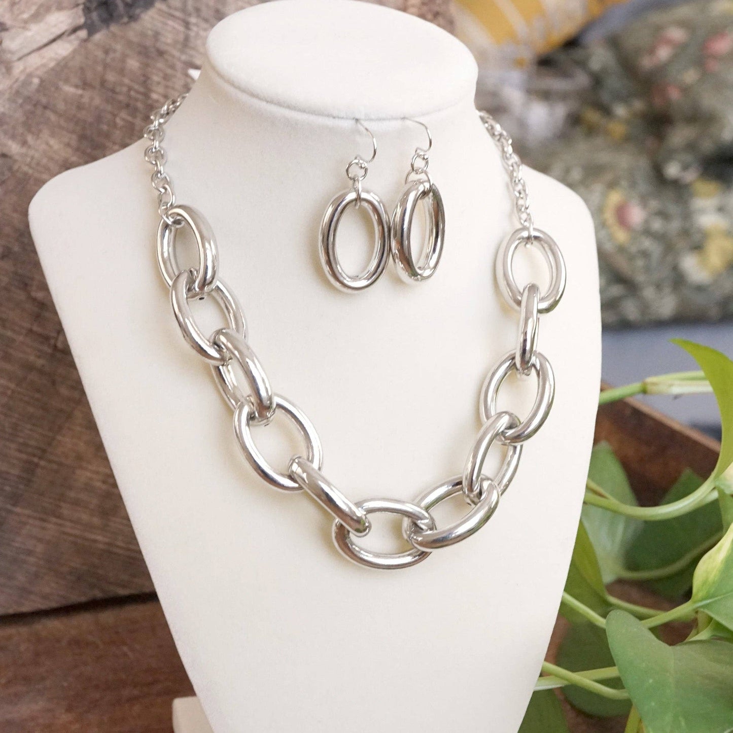 PennyLine inc - Chunky Chain Statement Necklace Set Gold Silver Tones: Silver Tone