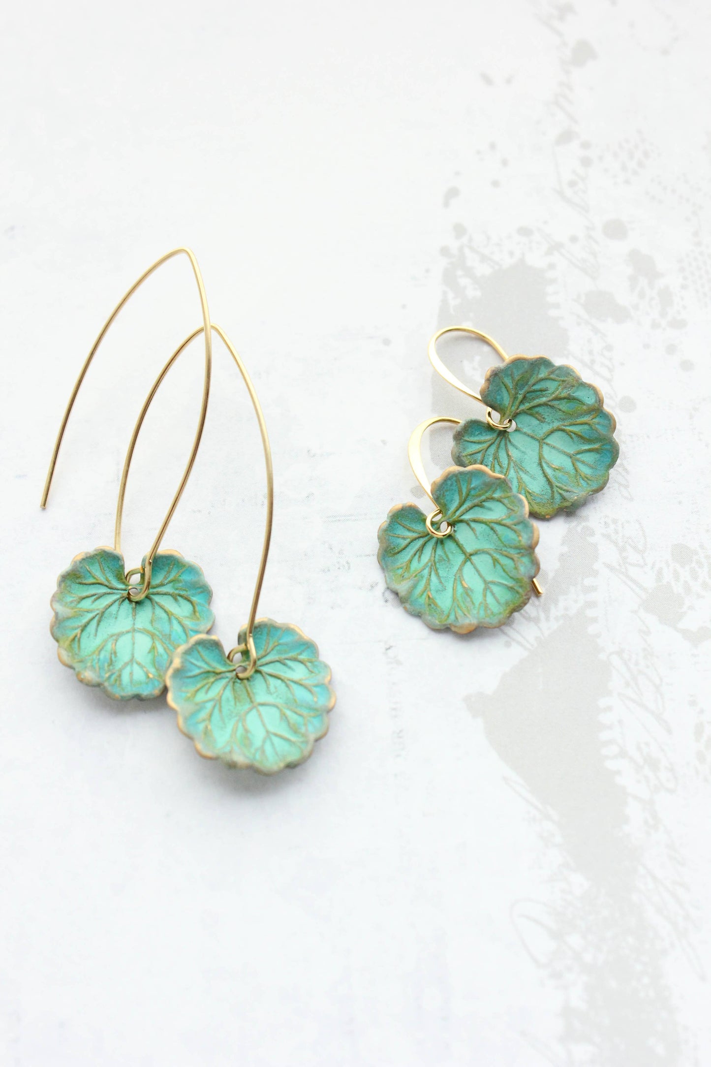 A Pocket of Posies - Lily Pad Earrings - Verdigris Patina: Short Ear Wire / Ivy Leaf