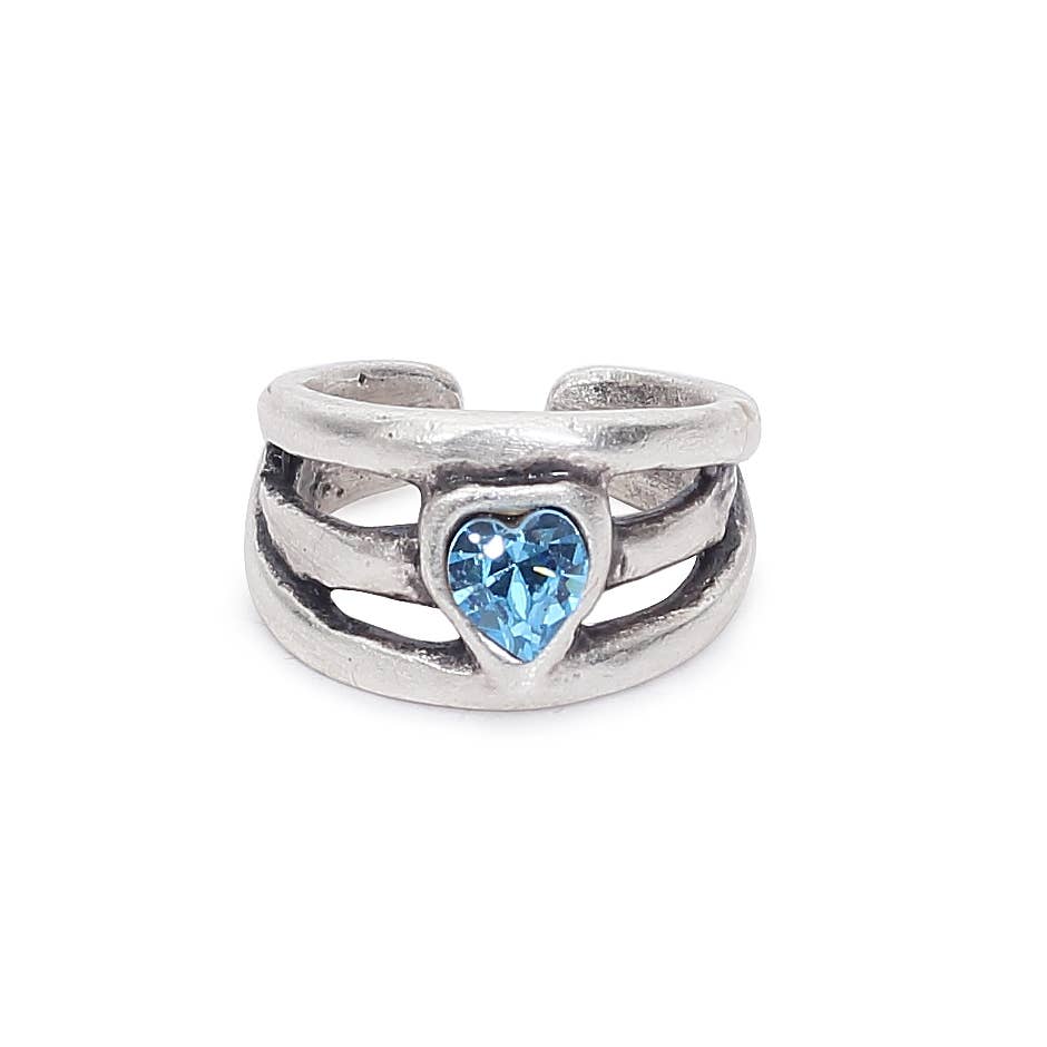 Chanour - Handmade Blue Heart Crystal Brass Ring - 6923