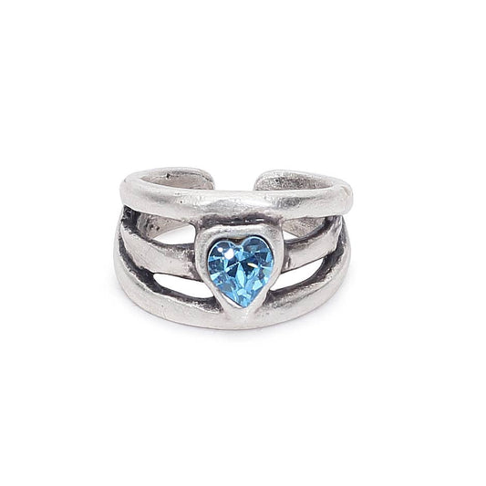 Chanour - Handmade Blue Heart Crystal Brass Ring - 6923