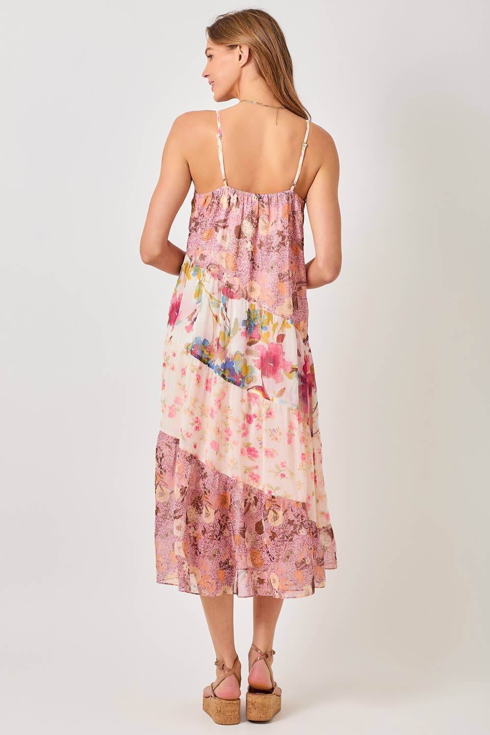 Mystree - 60071 Print Mixed Maxi Dress: Lavender Mix / Large