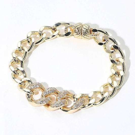 Sensibling Corp. - 14K Gold Plated CZ Stone Paved Cuban Chain Magnetic Bracelet
