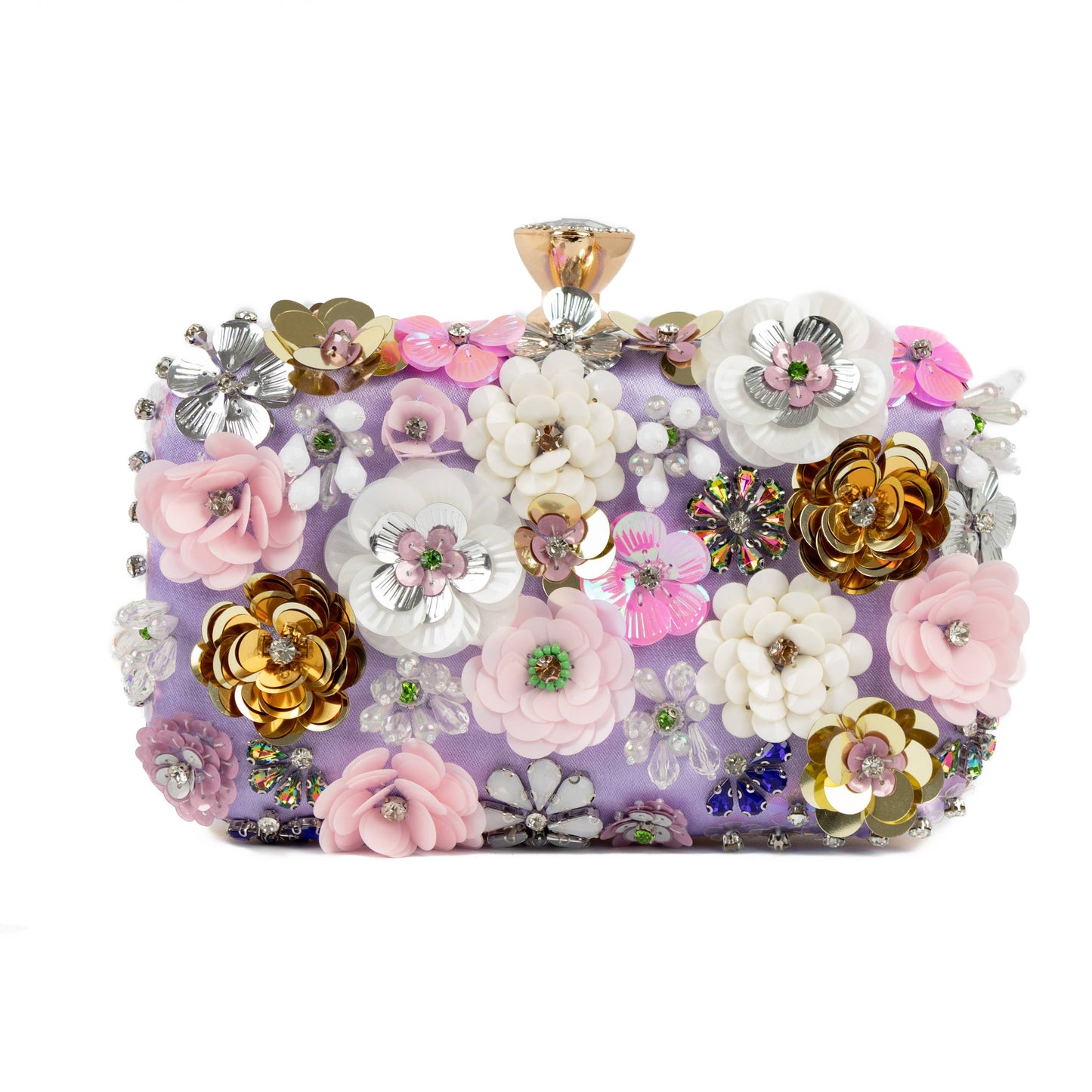 PEACH ACCESSORIES - K020 Floral Embellished Clutch Bag: Navy