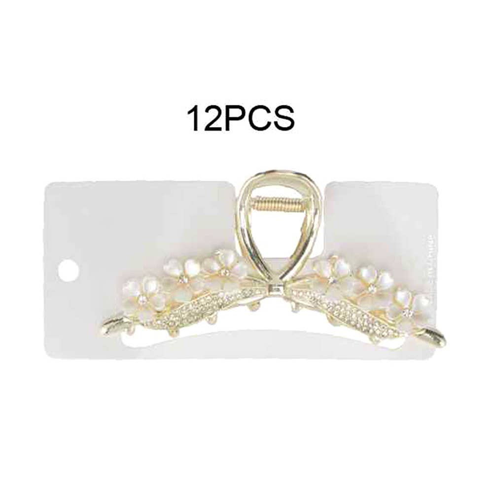 Sensibling Corp. - 12PCS - Rhinestone Pave Pearl Floral Hair Claw Clips